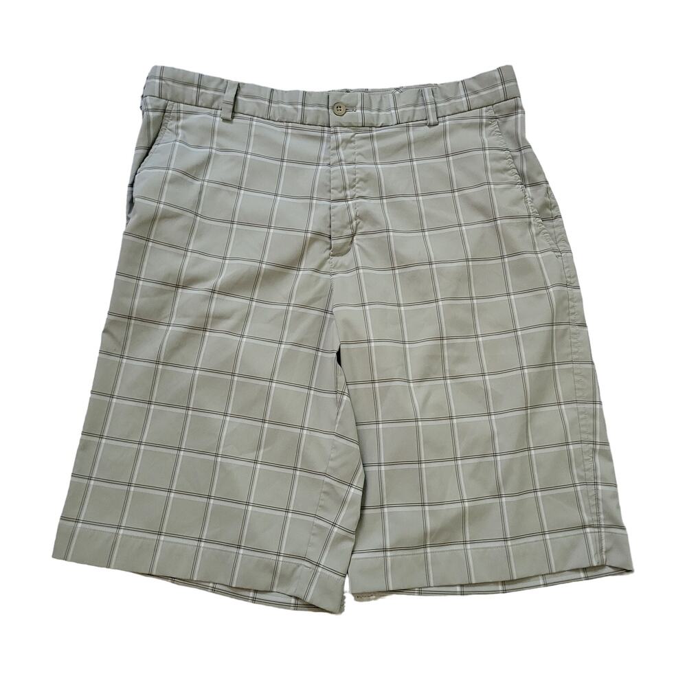 Nike Golf‎ Size L Men's Beige Check Plaid Stretch Lightweight Chino Shorts
